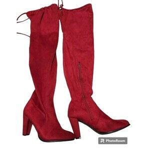 Red Thigh High Boots GEORGEOUS Size 7.5 Suede Feel